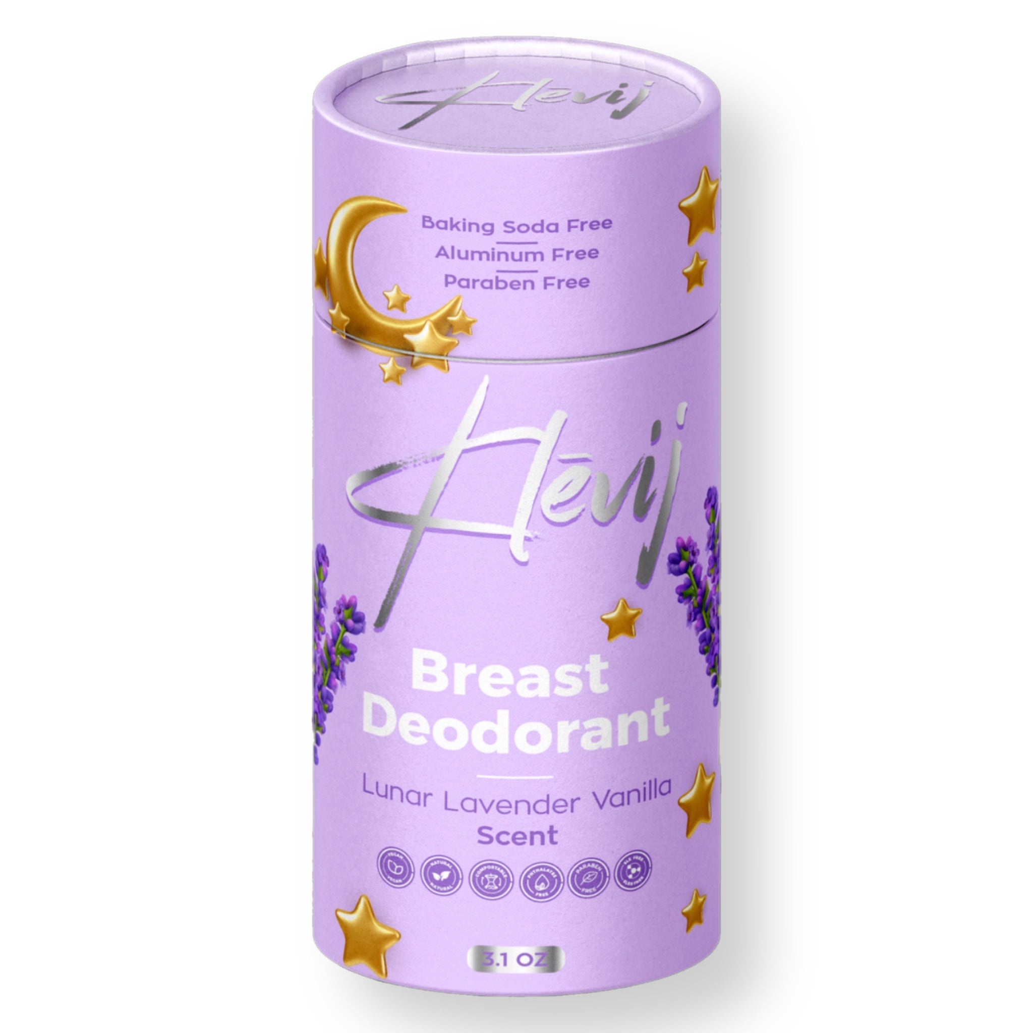 Breast Deodorant by Klevij | 3.1 oz Lunar Lavender Vanilla Scented  | Fresh, Chemical-Free Protection
